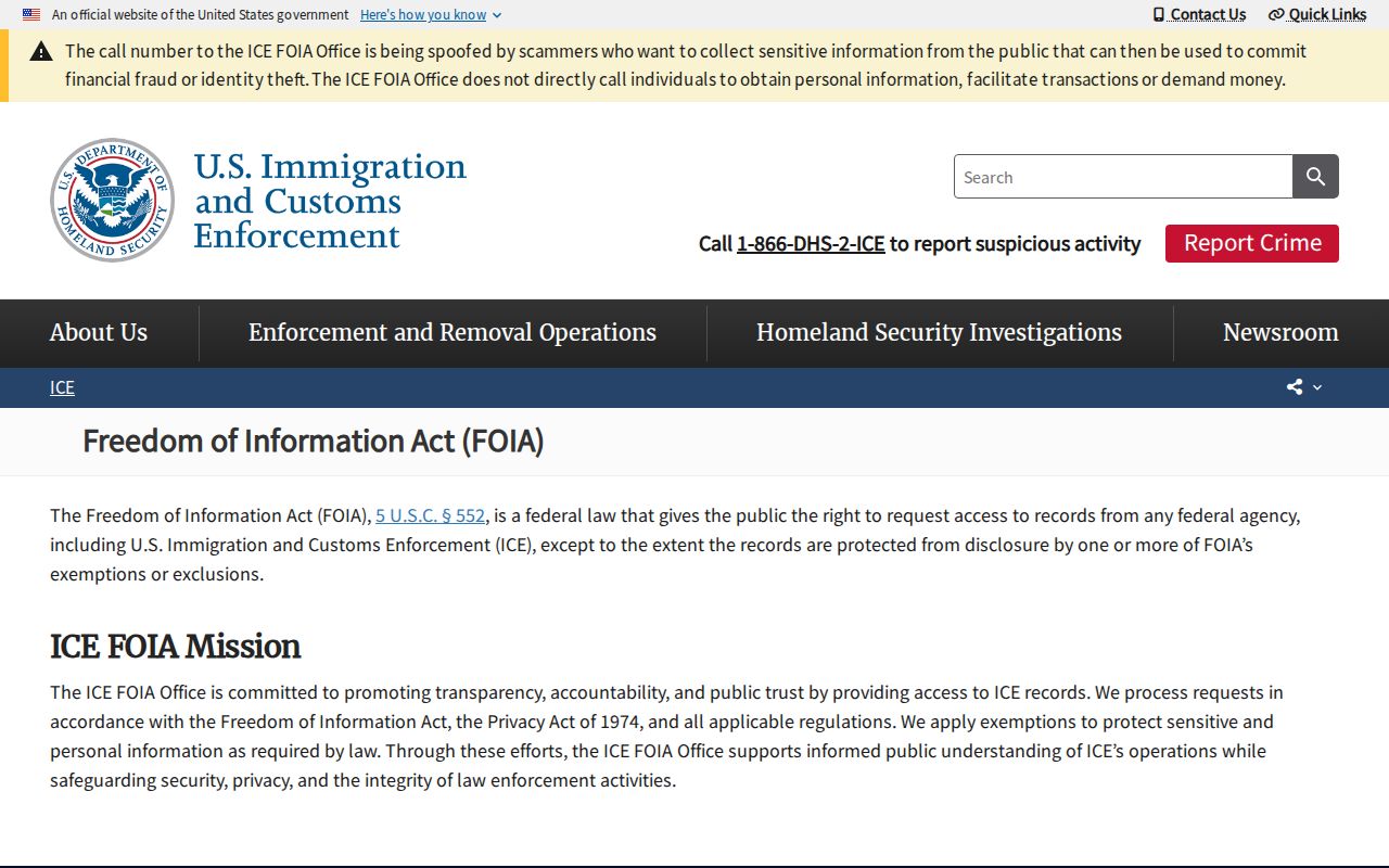 Stearns County ICE release records request page