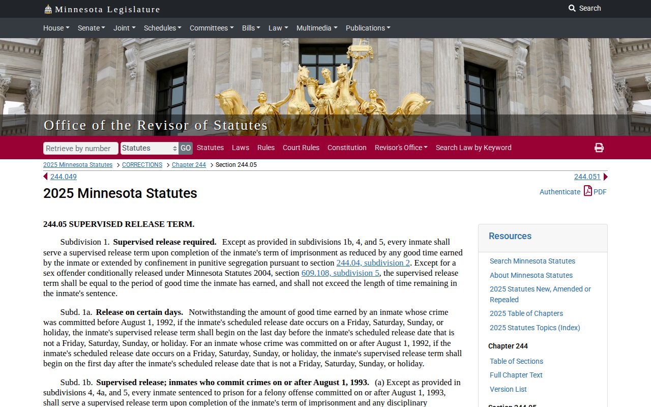 Minnesota weekend rule for a Stearns state-prison release date