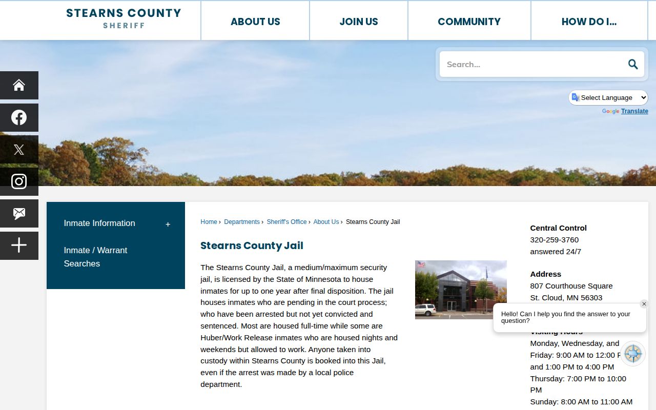 Official Stearns County Jail facility and release records page